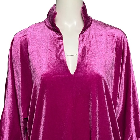 Caryn Lawn Betsy Collar Velvet Dress Fuchsia Pink Tunic Top One Size Fits Most - Picture 2 of 9